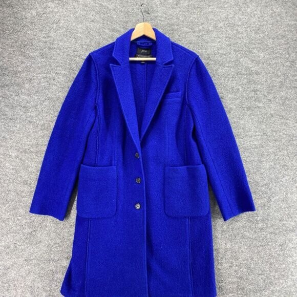 J. Crew Coat Women 6 Blue Collared Wool Button Up Long Sleeve Pockets Casual - Picture 3 of 9